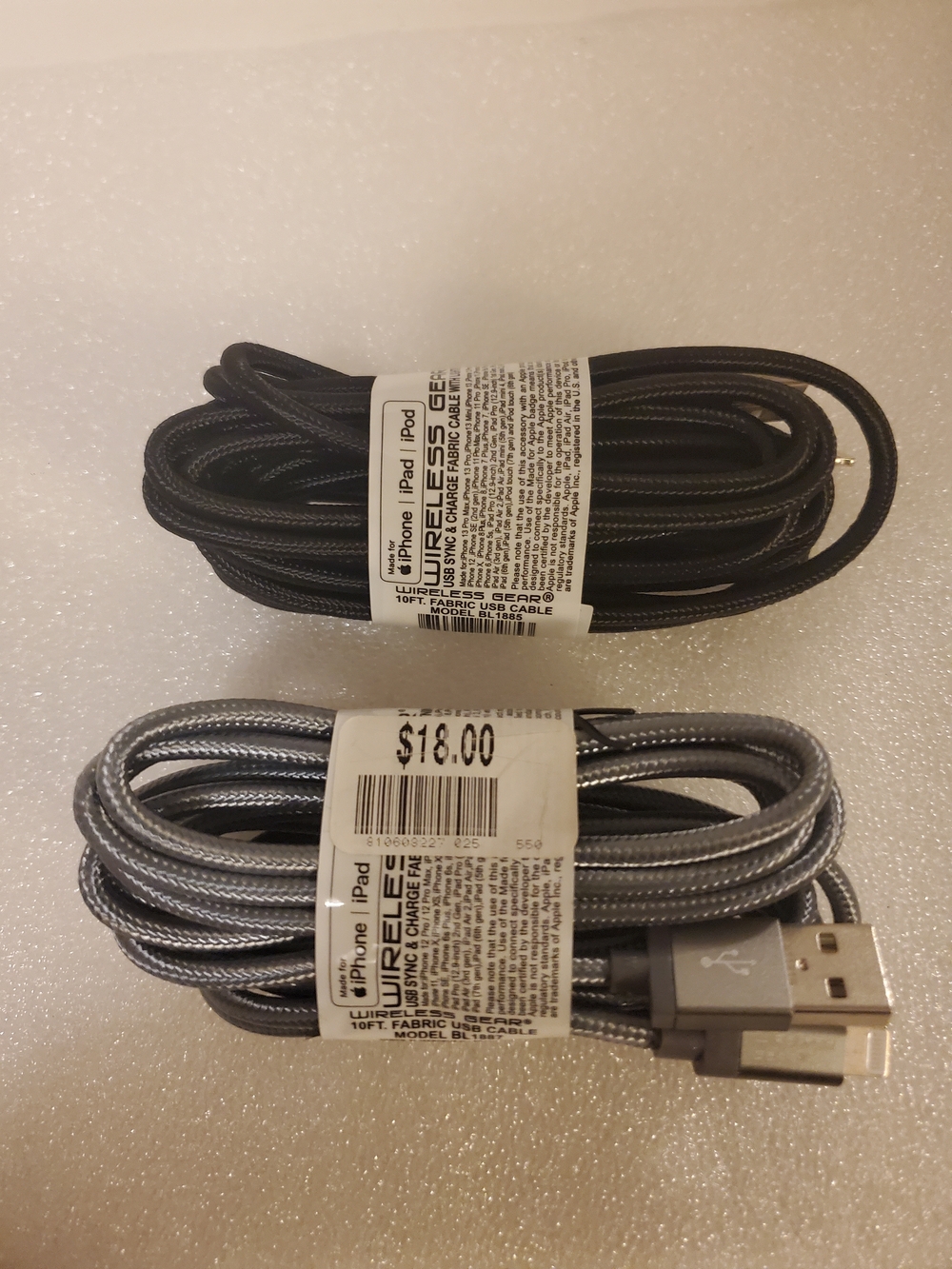 Wiredess USB Fabric Charging Cables - Black & Silver
